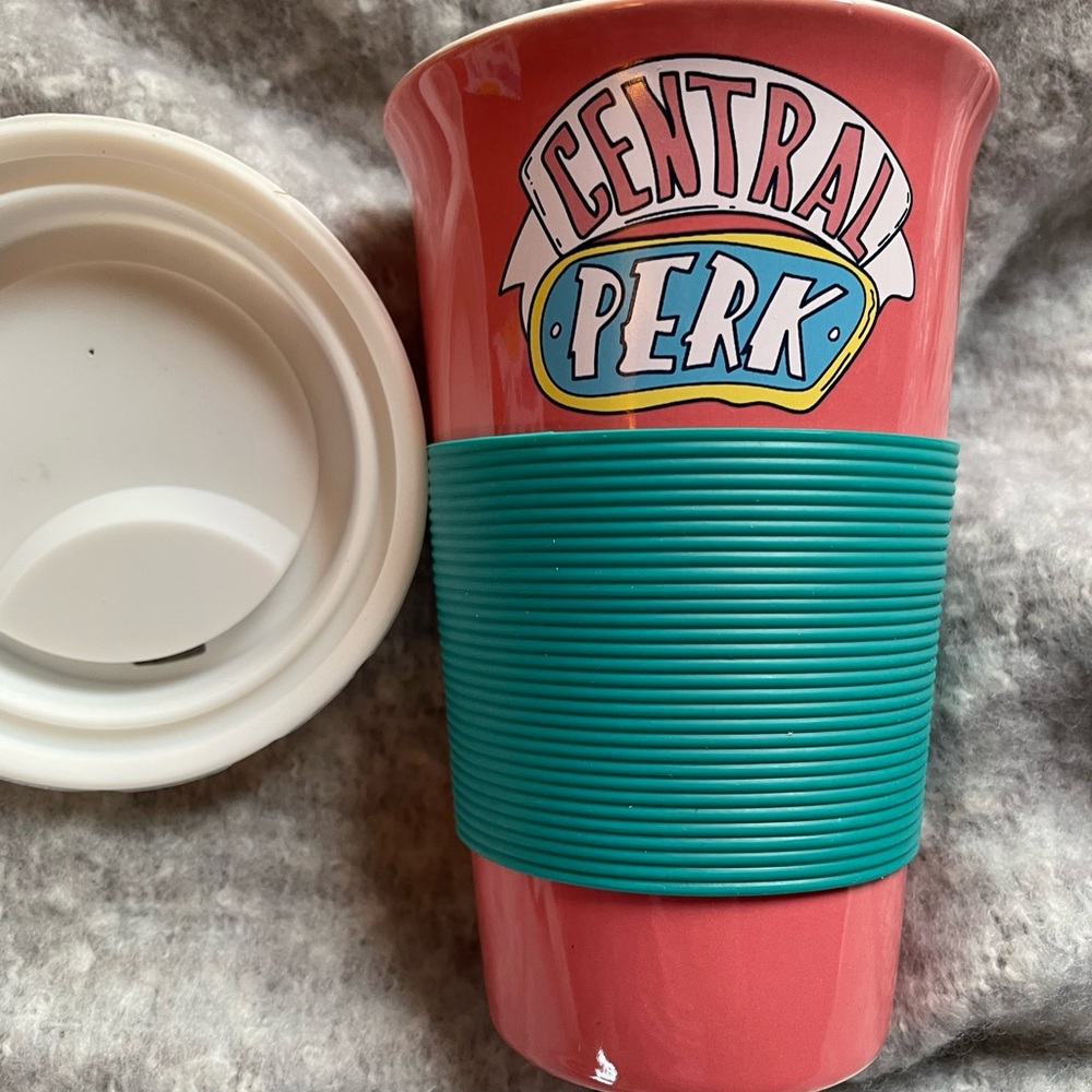 Friends Central Perk Pink and Teal Travel Mug